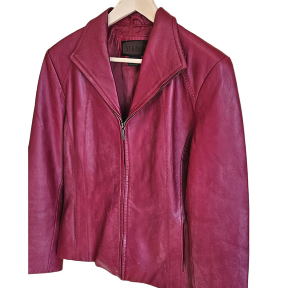 Siena Women's Leather Jacket Biker Full Zip Collar Red Size Large - Picture 2 of 12